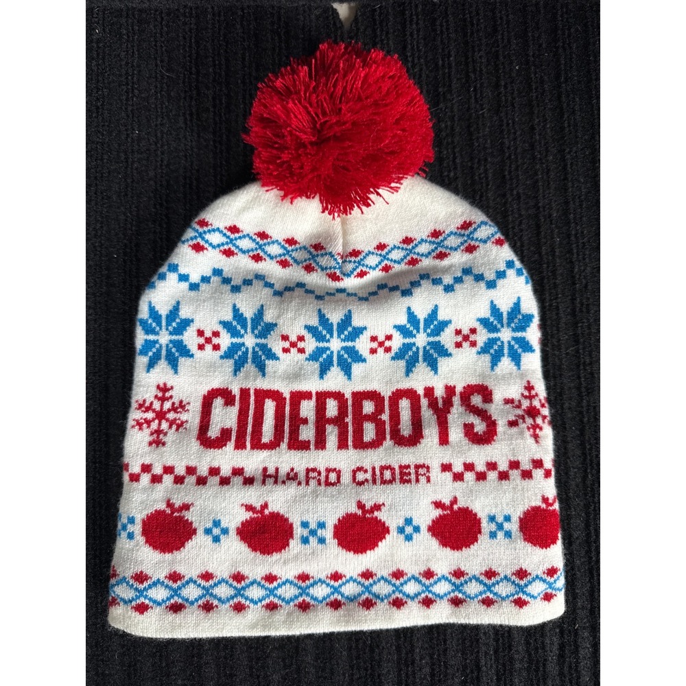 Ciderboys Hard Cider Beanie Mens Womens Hat White Red Blue Snowflake Fair Isle